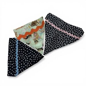 Handmade Dog Bandana Set of 3 Easter Dogs Paw & Bone Print Rickrack Trim